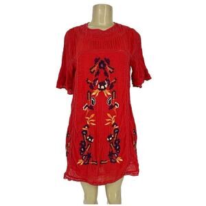 FREE PEOPLE XS Women EMBROIDERED COTTON GAUZE CROCHET LACE BOHO MINI DRESS 27-13